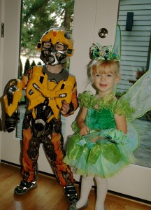 Guess who?  Transformer and Tinkerbell ready for Halloween.